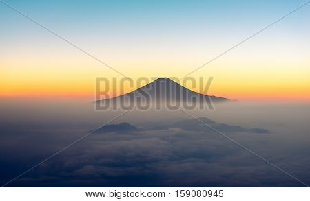 Silhouette of Mount Fuji at japan .