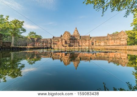sand stone castle phanomrung in Buriram province Thailand. Religious buildings constructed by the ancient Khmer art Phanom rung national park in North East of Thailand