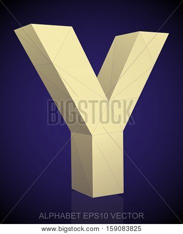 Abstract Yellow 3D polygonal Y with reflection. Low poly alphabet collection. EPS 10 vector illustration.