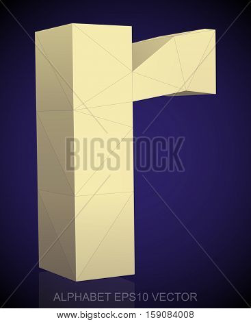 Abstract Yellow 3D polygonal lowercase letter R with reflection. Low poly alphabet collection. EPS 10 vector illustration.