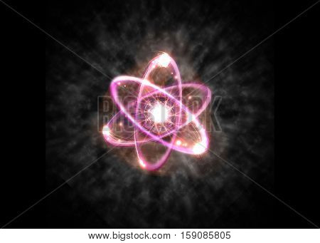 Close up of pink atomic particle background science 3D illustration