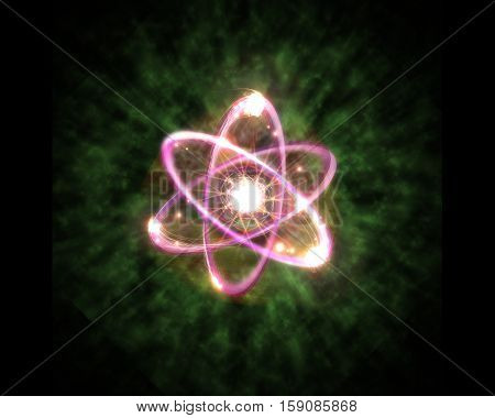 Close up of pink atomic particle background science 3D illustration