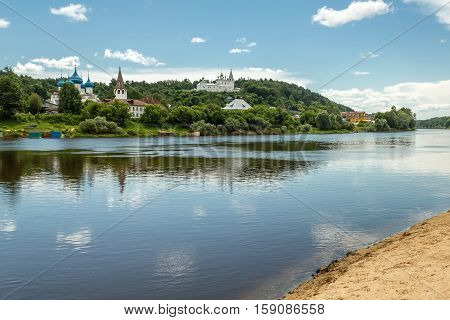 Gorokhovets. Views on Puzhalova the mountain churches and the monastery from the opposite river bank Klyazma