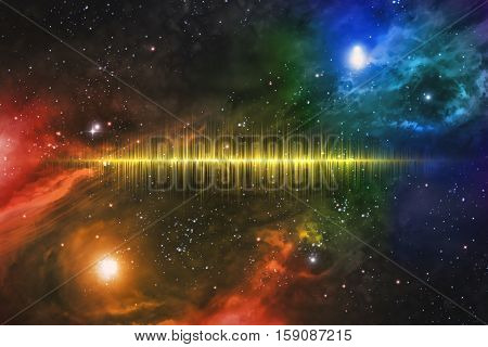 Giant universe starscape 3D illustration with colorful soundwave