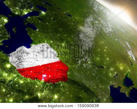 Poland With Flag In Rising Sun