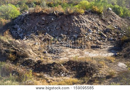 wide view of unused stone quarry in Arbuzinskiy Canyon Nikolaev region Ukraine