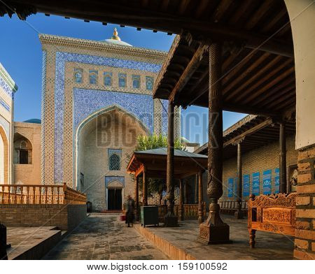 Yard of ancient mosque in the city of Itchan Kala, Khiva, Uzbekistan
