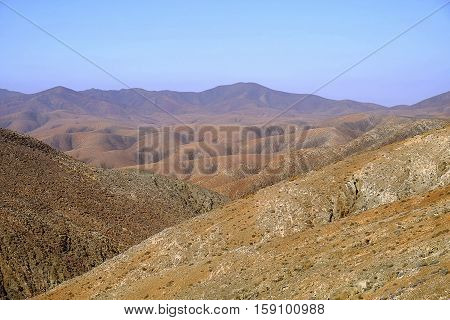 Mountains landscape in Betancuria on the Canary island Fuerteventura Spain.