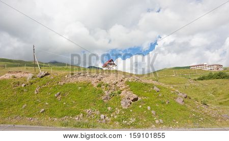 GUDAURI, GEORGIA - AUGUST 6, 2013:View on ski resort Gudauri in summer