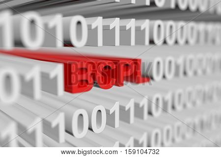 BCPL as a binary code with blurred background 3D illustration