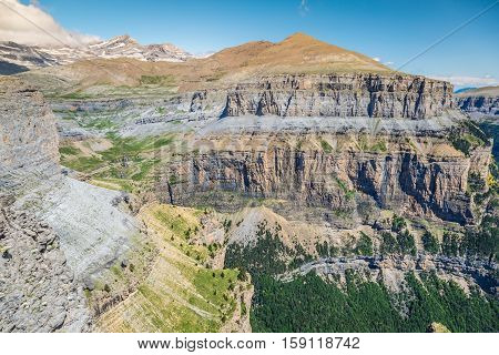 Sight of Monte Perdido and Ordesa's valley in the spanish national park Ordesa and Monte Perdido Pyrenees