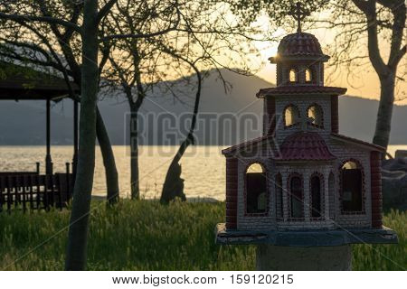 Sunset on embankment of Thassos town, East Macedonia and Thrace, Greece