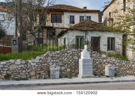 Old houses in the central street  in the village of heologos,Thassos island, East Macedonia and Thrace, Greece