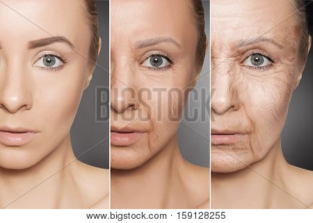 Beauty concept skin aging anti-aging procedures on caucasian woman face