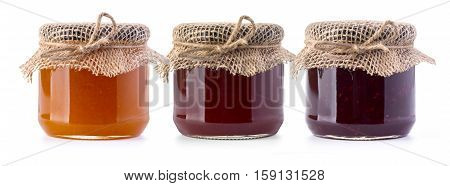 Jam jar bottles isolated on white background