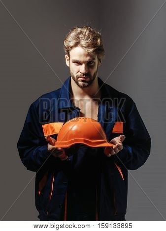 Handsome Man Keeps Hard Hat