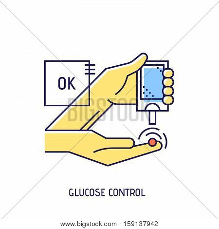 Blood glucose test. Diabetes vector thin line icon. Premium quality outline sign. Stock vector illustration in flat design.