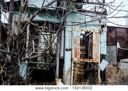 very old rust metal building cccp russia