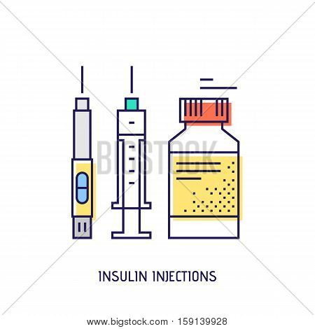 Insulin injection icon. Diabetes vector thin line icon. Premium quality outline sign. Stock vector illustration in flat design.