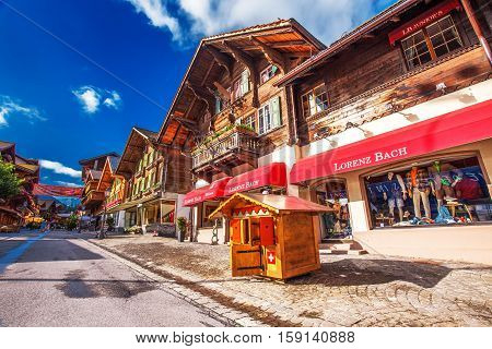 Old City Center Of Gstaad Town, Famous Ski Resort In Canton Bern