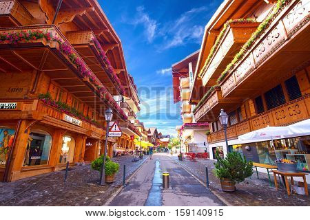 Old City Center Of Gstaad Town, Famous Ski Resort In Canton Bern