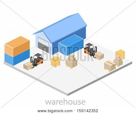 Isometric Flat 3D Concept Vector Warehouse Outside