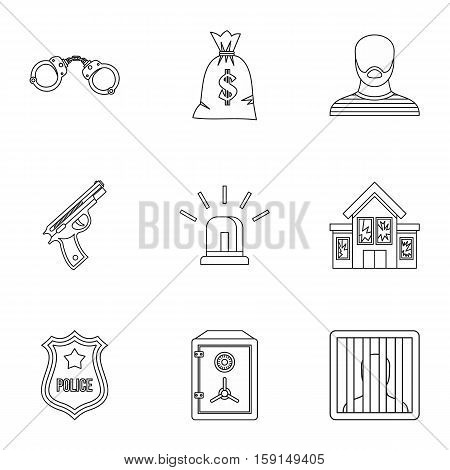 Robbery icons set. Outline illustration of 9 robbery vector icons for web