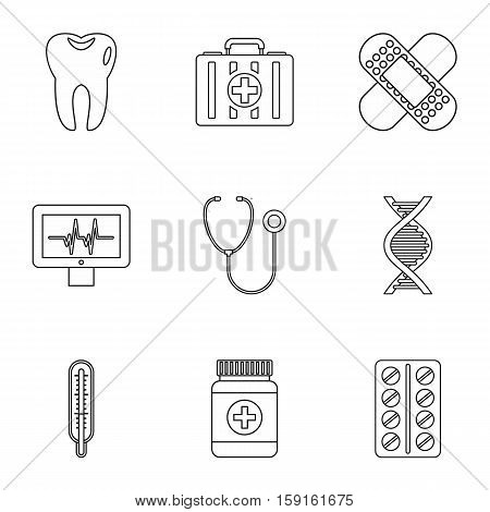 Treatment icons set. Outline illustration of 9 treatment vector icons for web