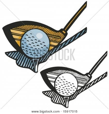 Nahaufnahme von einem Golf-Stock und einen Ball. Vektor-illustration