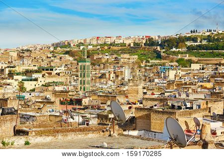 Scenic View To The Medina Of Fes With Mosk