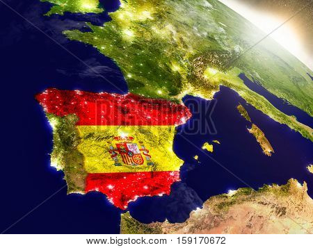 Spain With Flag In Rising Sun