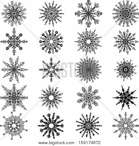 Snowflake drawing winter set vector illustration for Christmas and New year.