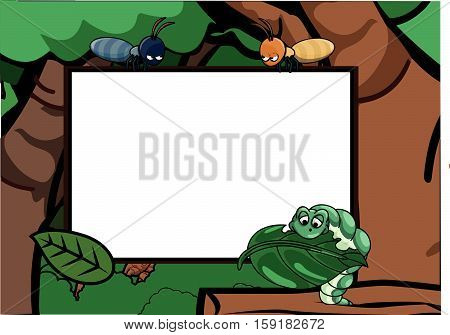 Caterpillar and ant around the forest with banner