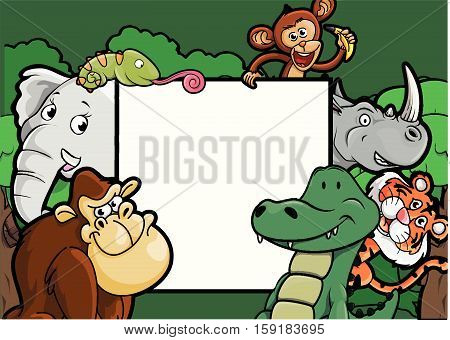 Cute funny animal and Forest scenery vector illustration design eps 10