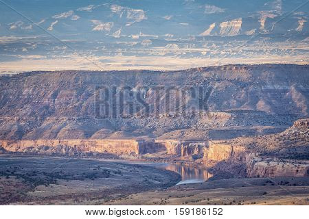 Colorado River in Horsethief Canyon below Grand Junction, sunset light in late fall scenery