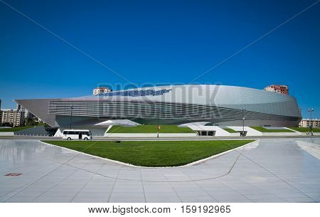 BAKU, AZERBEIJAN-OCT 4, 2016: Congress Center building in Baku on Oct 4, 2016 , Azerbaijan. Construction of the centre, which is located near Heydar Aliyev Centre, started in February, 2014.