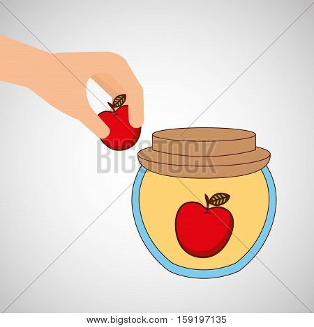 hand puts apple jar jam vector illustration eps 10