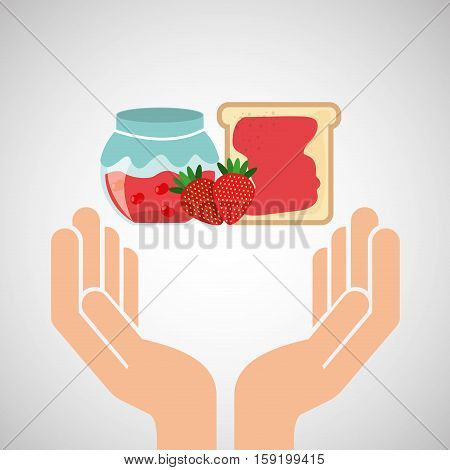 hands food preparing bread jam strawberry vector illustration eps 10