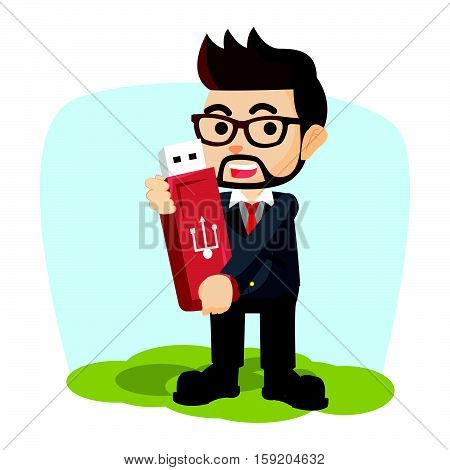 holding giant flashdisk eps10 vector illustration design