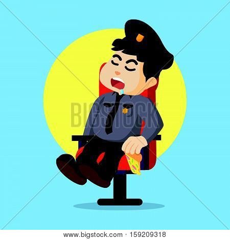 fat police sleeping when guarding illustration design
