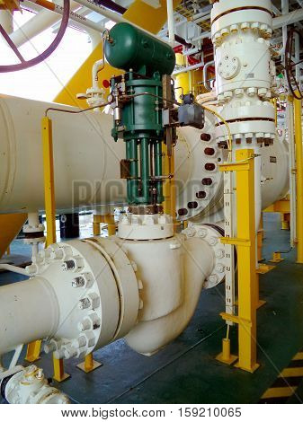 Control valve or pressure regulator in oil and gas process, The control valve used to controlled pressure in the system as Controller command, Oil and gas industry use to controlled the system.