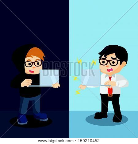 hackers hack laptop businessman eps10 vector illustration design