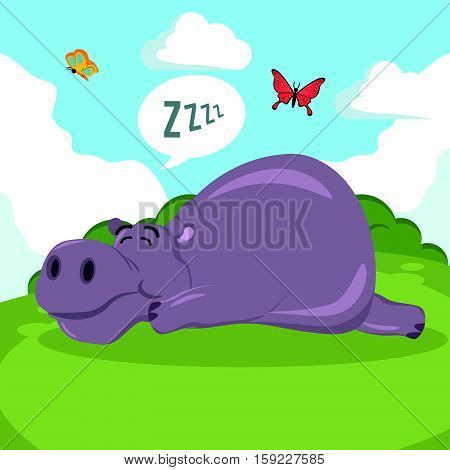 hippo sleeping cartoon eps10 vector illustration design