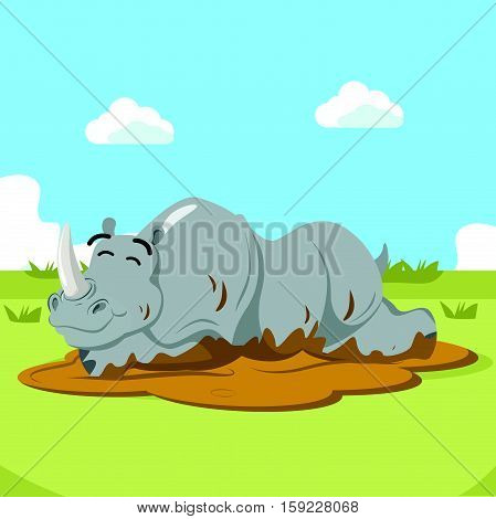 rhino character wallowing eps10 vector illustration design