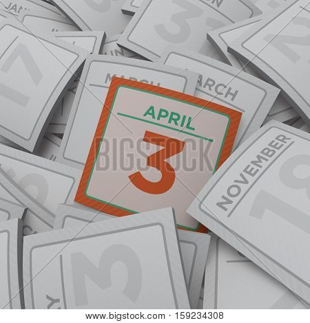 3d rendering random calendar pages april 3