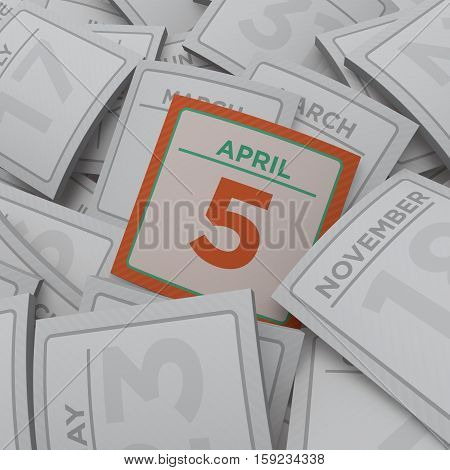 3d rendering random calendar pages april 5