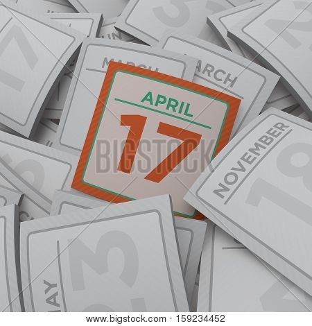 3d rendering random calendar pages april 17