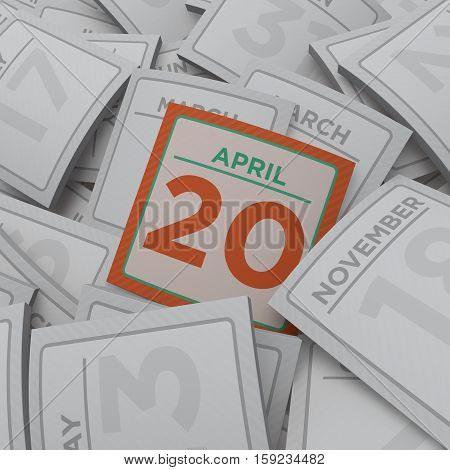 3d rendering random calendar pages april 20