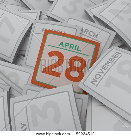 3d rendering random calendar pages april 28