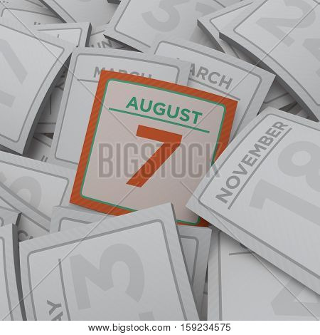 3d rendering random calendar pages august 7